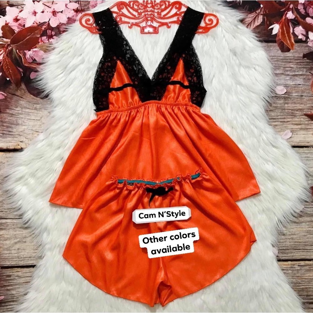 New Satin Silk-Like Lace PJs Set Assorted Color - Picture 7 of 8